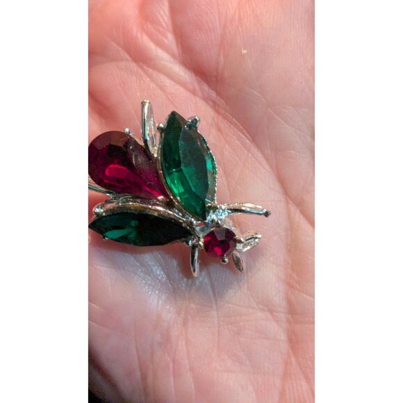 Vintage Bug-Inspired Rhinestone Brooch Set  Silver-Tone Purple Green Jewel Accen - Picture 3 of 10